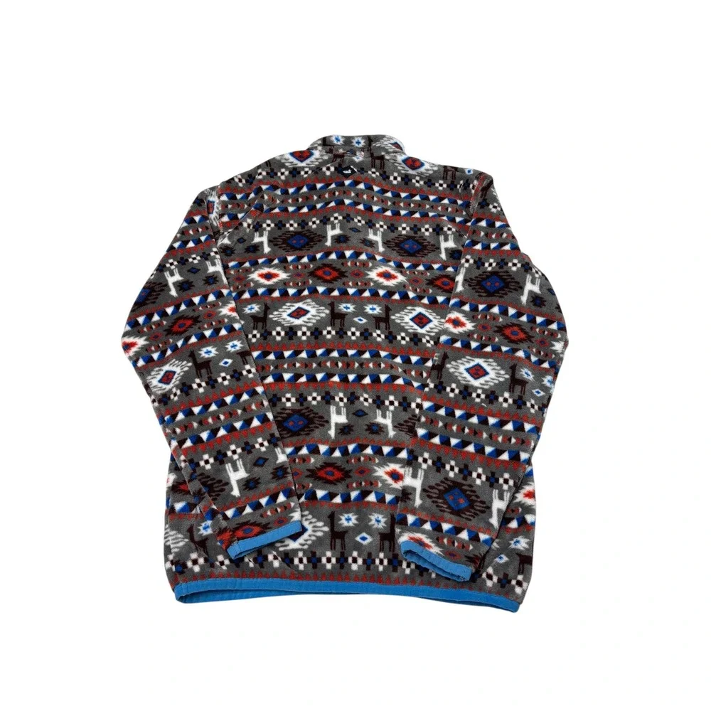 Southern Marsh Aztec Llama Fleece Quarter Zip Pullover Mens Gray Blue Multicolor